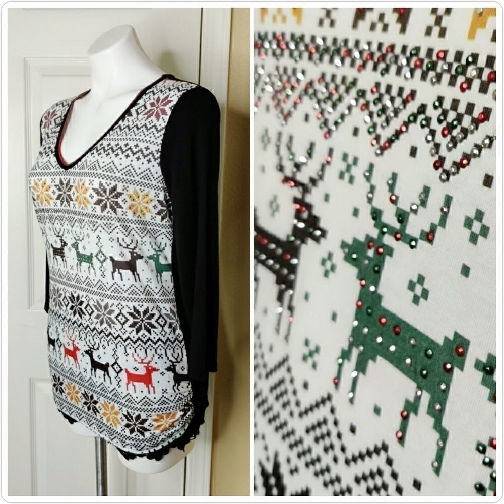 Edista embellished snow flake & reindeer top